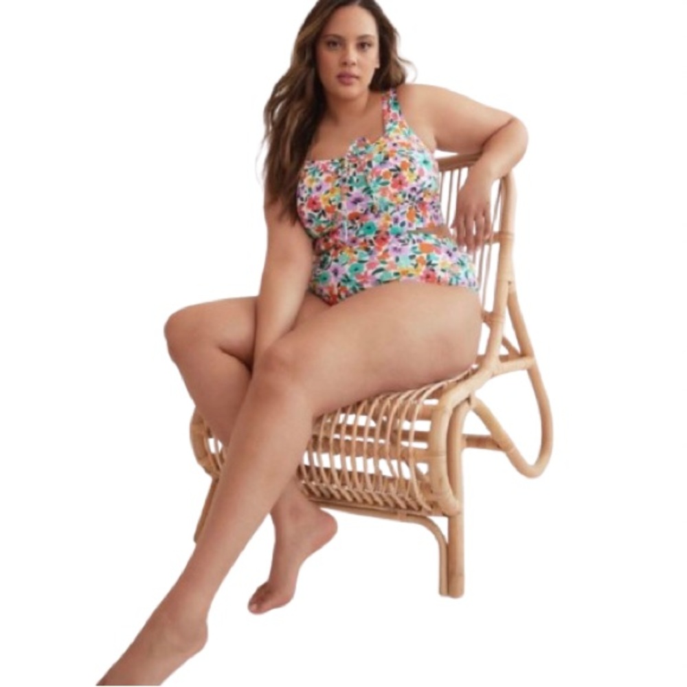 Pennington’s Reversible Floral & Striped High-Waisted Bikini Bottom 1X NWT
